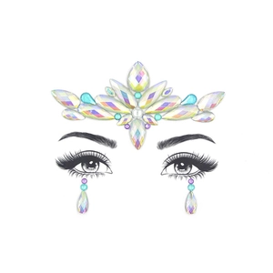 Luminous holographic face jewels set featuring a crown and teardrop design for festival makeup
