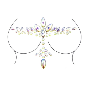 Detailed view of luminous iridescent resin rhinestones for breast and body decoration