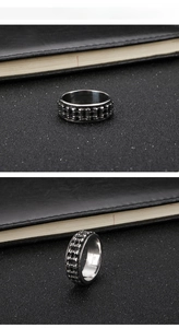 Macro di anello da uomo in acciaio 316L con trama a catena in stile industriale