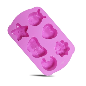 Pink 6-cavity insect and heart shaped silicone mold for jelly and baking crafts