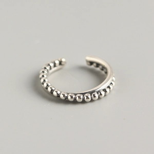 Beaded Cross Line Ring 925 Sterling Silver Adjustable Open Vintage Thai Silver Style Jewelry For Women
