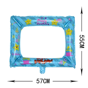 Blue inflatable photo frame balloon for birthday party decorations, 55x57cm size