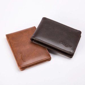 Classic bi-fold men's PU leather wallets in brown and dark coffee with textured finish