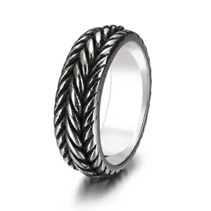 Vintage Twisted Braid Wheat Grain Ring Stainless Steel Punk Industrial Style Jewelry For Men Women