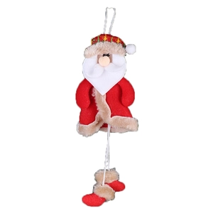 Classic red and white Santa Claus plush ornament with hanging rope and long legs