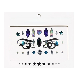 Detailed view of colorful heart and star shaped face crystal stickers for masquerade