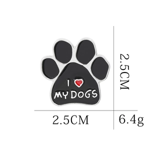 Enamel dog paw brooch featuring I Love My Dogs text, measuring 2.5cm and weighing 6.4g