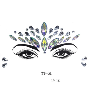 Detailed view of YT-61 face gems with holographic rhinestones and weight info