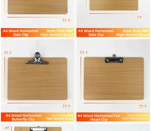 Detailed comparison of A4 and A5 MDF wooden clipboards with various metal clamps