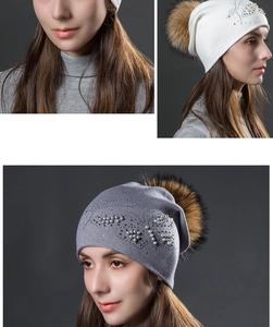 Détails du bonnet d'hiver en tricot avec perles élégantes et strass brillants décoratifs