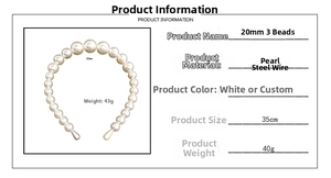 Detailed size specifications for a handmade 20mm large white pearl headband accessory