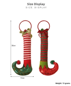Christmas elf leg hanging ornament size display 38x14cm with festive stripes and bells