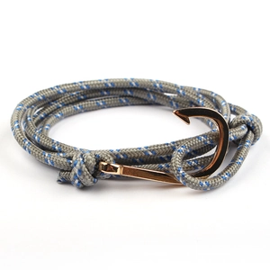 Fish Hook Braided Rope Bracelet Nautical Marine Style Adjustable Multi Layer Wrap Hand Cord Alloy Clasp Fashion Jewelry
