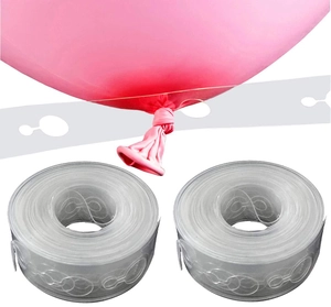 Detail of 5m plastic balloon arch strip with pink balloons and two transparent chain rolls