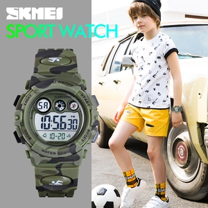 Waterproof camo digital sports watch for kids with LED display and multi-function features