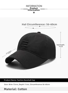 Tableau des tailles détaillé pour casquette de baseball noire avec mesures de visière