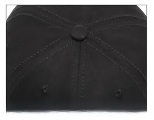 Détail de la couronne à six panneaux et du bouton sur la casquette de baseball noire