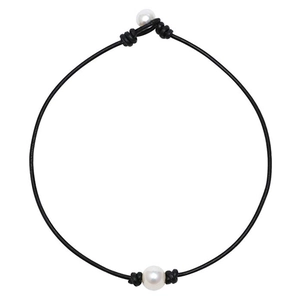 Handmade Artificial Pearl Choker Necklace Natural Freshwater Shell Artificial Pearl With Genuine Leather Cord Minimalist Bohemian Style Jewelry For Women