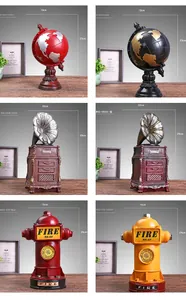 Detailed size chart of vintage resin globe, gramophone and fire hydrant ornaments