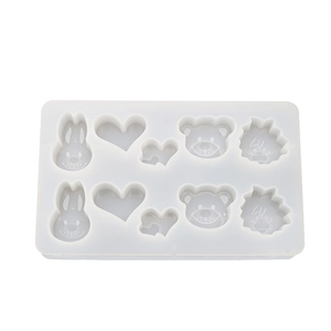 Silicone mold with rabbit, bear, hedgehog and heart shapes for DIY resin or ice cubes