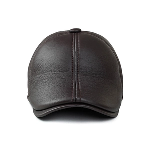 Casquette plate classique en cuir marron foncé pour homme avec finition texturée