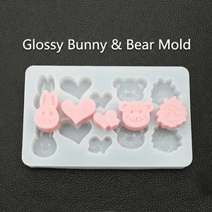 Translucent silicone mold for DIY resin crafts featuring rabbit and bear shapes
