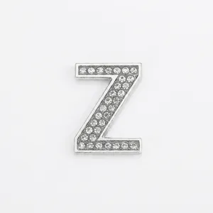 DIY chrome silver letter Z charm with rhinestones for bracelets, 35mm tall pendant