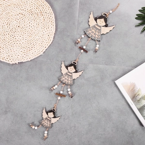 Three-piece wooden angel hanging ornaments with beads and bells for Christmas tree decor