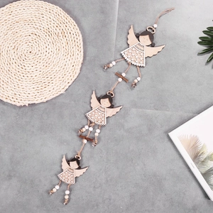 Handcrafted wooden angel ornaments with bells for rustic Christmas tree and door decorations