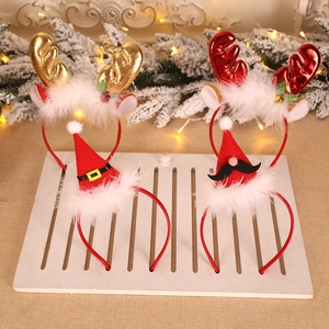 Serre-tête De Noël En Bois De Renne Chapeau Père Noël Avec Peluche Et Clochettes Pour Fête De Vacances Décor De Costume