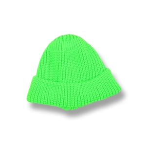 Berretto in maglia a coste verde neon per bambini con ampio risvolto e trama spessa