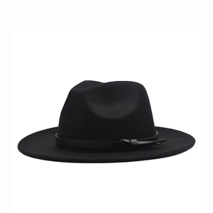 Wide Brim Wool Felt Fedora Hat With Leather Belt Plain Color Autumn Winter Fashion Jazz Hat For Women Men