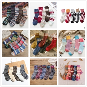 Collage of thick winter socks featuring ethnic patterns, stripes and festive deer motifs