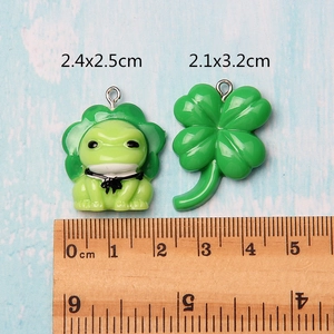 Cute resin frog and four-leaf clover charms with dimensions for DIY jewelry making