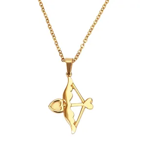 Collier Pendentif Arc Cœur Flèche De Cupidon En Acier Inoxydable Plaqué Or Bijou Romantique Pour Femmes Saint-Valentin