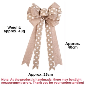 Linen style Christmas bow with white polka dots, size 40cm by 25cm decoration