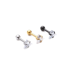 Set of three triangle zircon ear studs in silver, gold, and black stainless steel