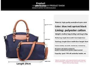 Size guide for large Oxford tote and crossbody bag set with detailed dimensions and specs