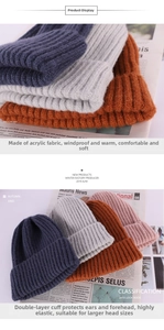 Nahaufnahme der dicken Acrylstrickstruktur und des doppellagigen Rollrands für Wintermützen