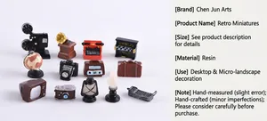 Macro view of 13-piece vintage resin miniatures set for desktop decor and landscapes