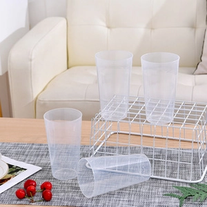 Detail view of translucent frosted plastic stacking cups for early learning and training
