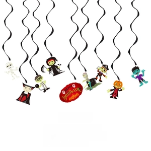 Halloween spiral swirl decorations with 9 spooky cartoon cards for party ceiling decor