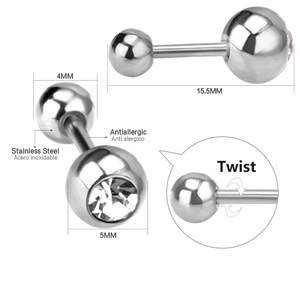 Polished stainless steel stud earrings with clear round cubic zirconia in multiple sizes