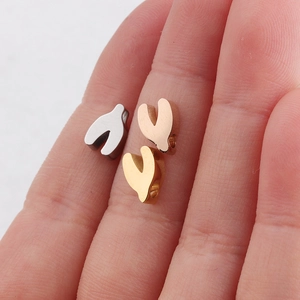 Set of three stainless steel mirror-polished wishbone DIY beads in gold, silver and rose gold