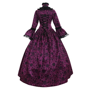 Close-up of the back lace-up corset detail on this purple Victorian palace style dress