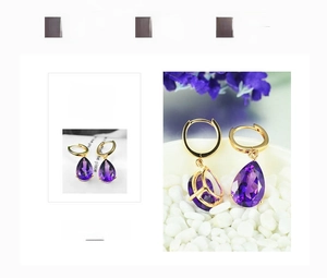 Detail of tear-drop Uruguay amethyst earrings in 18K rose gold with 3-prong setting