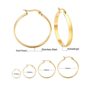Detailed view of gold plated stainless steel hoops showing sizes from 10mm to 40mm