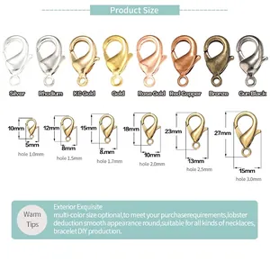 Various sizes and colors of high-quality gold-plated lobster clasps for DIY jewelry making