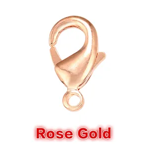 Macro detail of high-quality rose gold plated lobster clasp jewelry connector findings