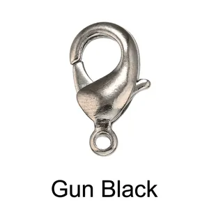 Macro shot of gun black plated jewelry lobster clasp with smooth metallic finish
